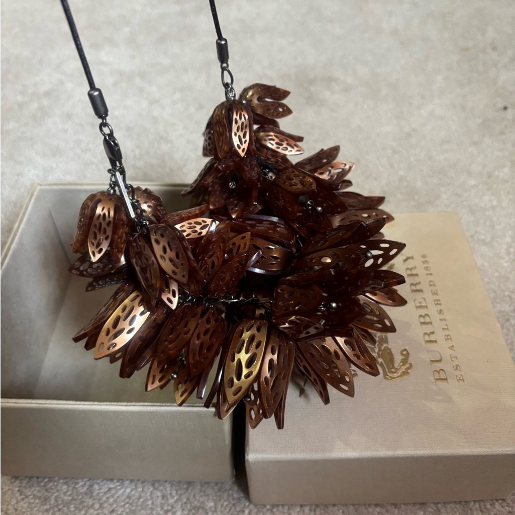 Burberry Brown And Gold Leaf Earrings